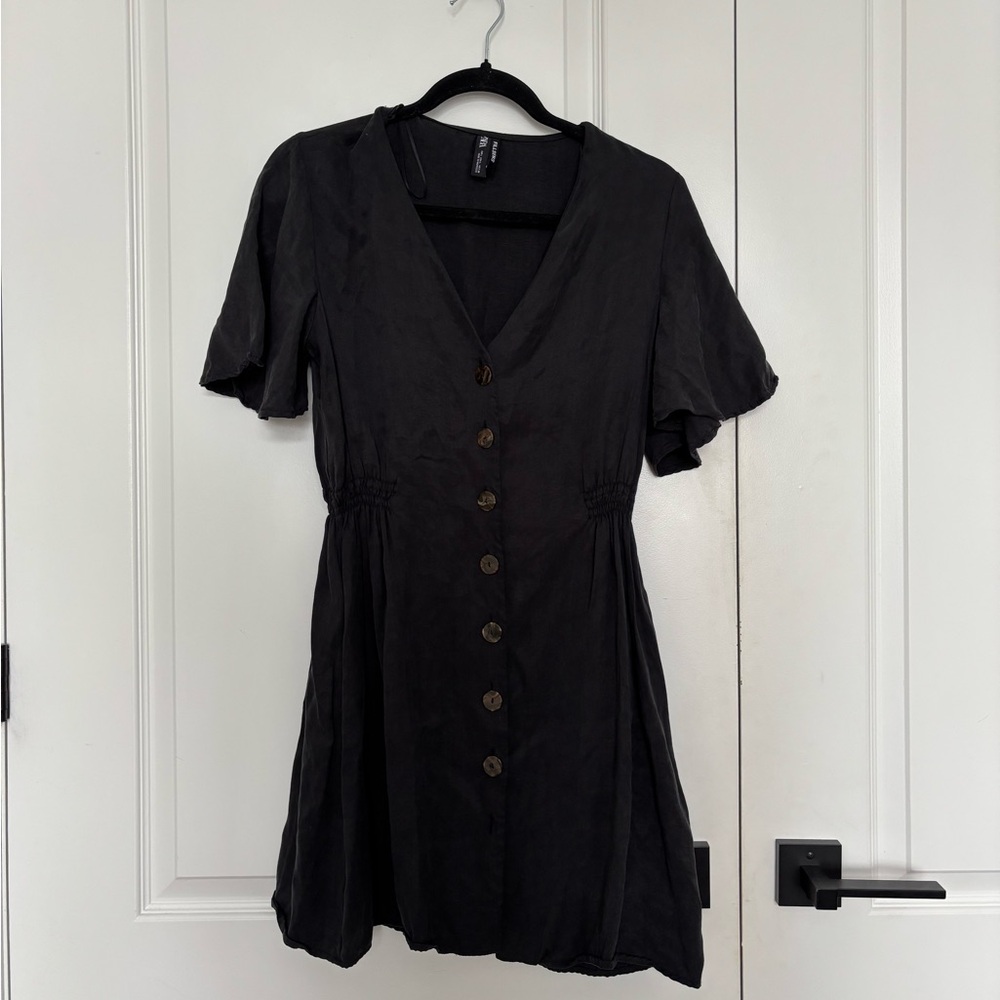Zara Black Mini Dress with Button Detail